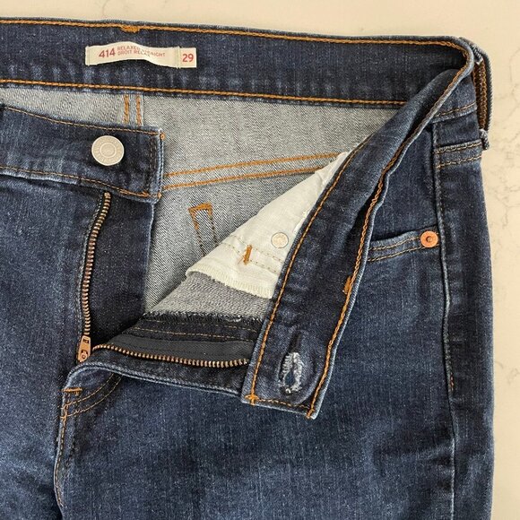 Levi's Casual 414 Relaxed Straight Leg 5 Pocket Dk Wash Denim Jeans Blue Sz 29 - Picture 3 of 9